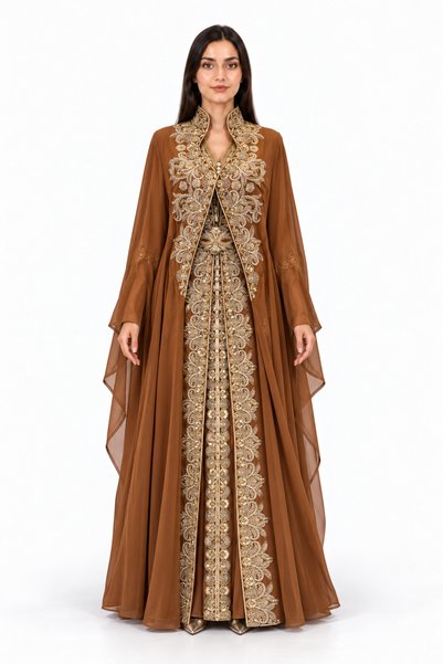 MOHAMED ZAHABI Women's Long Kaftan with Hand Embellishments and Open Book Col...