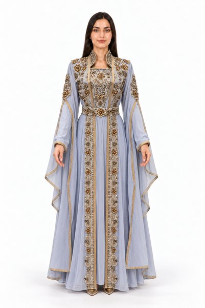 MOHAMED ZAHABI Women's Long Kaftan with Hand Embellishment and Extended Sleev...