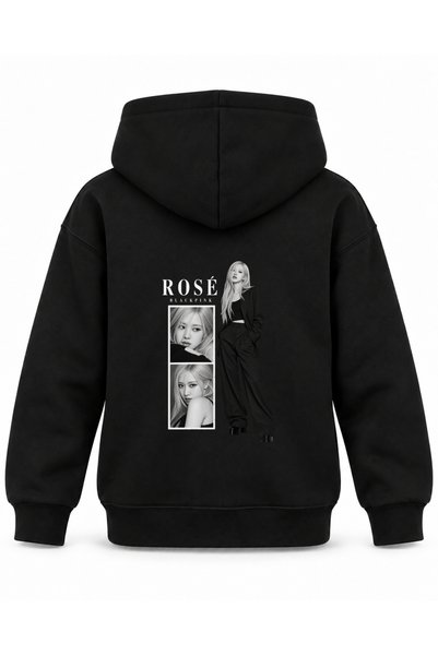 SVART WEAR هودي أسود للأطفال مطبوع عليه مجلة Düşey من BLACKPINK ROSÉ