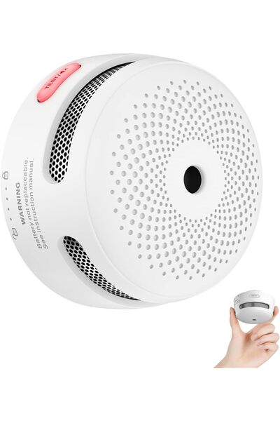 X-Sense كاشف دخان صغير، جهاز إنذار حريق كهروضوئي مع مؤشر LED، زر كتم الصوت وب...
