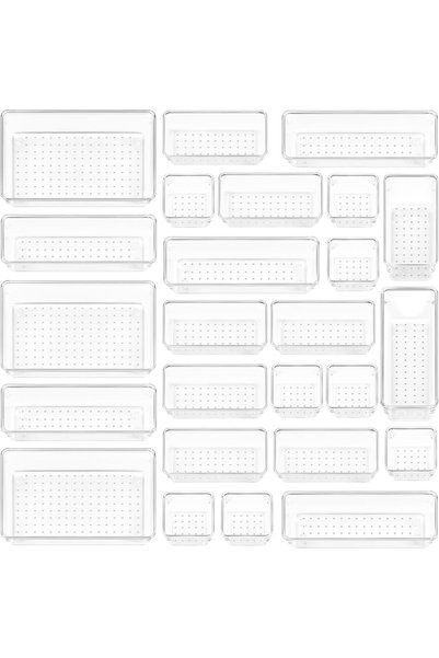 Arabest 25 PCS Clear Plastic Drawer Organizers Set, 4-Size