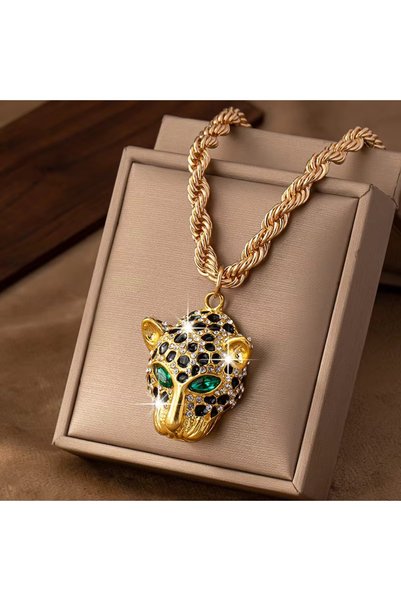 OEM Colier elegant - cap de leopard, cu cristale