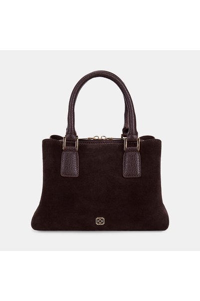 Desa Women's Bitter Brown Double Handle Suede Textured Handbag