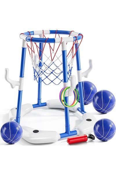 Arabest Floating Pool Basketball Hoop Set with 4 Balls,12 Rings,and Pump,2-in...