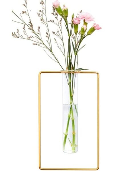 Arabest Geometric Gold Wall Hanging Vase,Metal Hydroponic Flower Holder for H...
