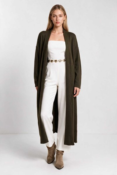 Lovelyİstanbul Oversize Long Knitwear Cardigan Lma0003 Khaki