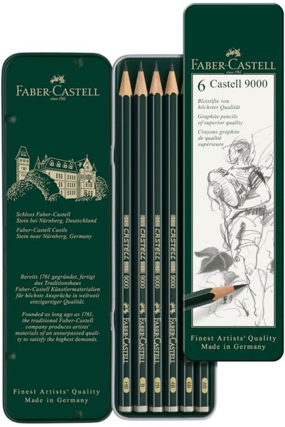 Faber-Castell Yayınları أقلام رصاص جرافيت فابر كاستل 9000 في علبة معدنية، 6 قطع