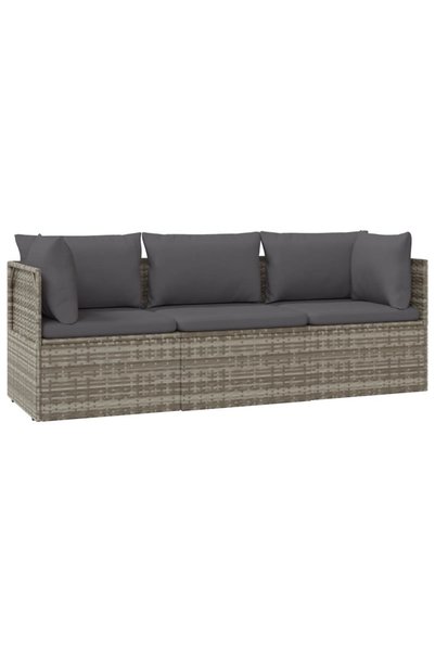 vidaxl Set mobilier de grădină cu perne, 3 piese, gri, poliratan