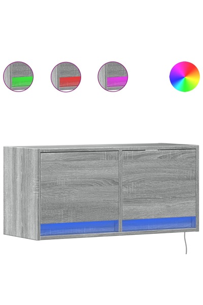 Generic Brand vidaXL Comodă TV de perete cu lumini LED, gri sonoma, 80x31x38 cm