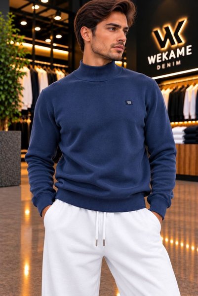 WKM Men's Regular Fit Half Fisherman Embroidered Knitwear Sweater