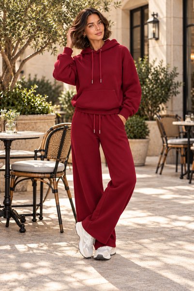 Mossta Oversize Hooded Thick Lined Women's Sweatshirt Burgundy