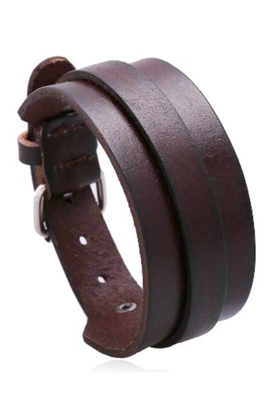 Alviro Brățară bărbătească din piele naturală maro, cu cataramă, 26 cm, regla...