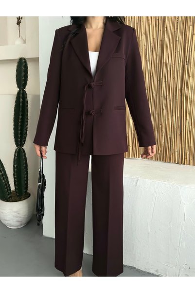 MYGİYİMİSTANBUL Women's Authentic Button-Detail Jacket and Pants Set.