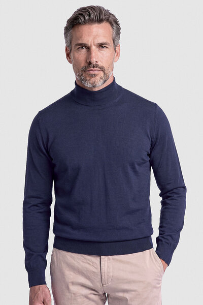 Bisse Navy Blue Half Turtleneck Long Sleeve Men's Knitwear