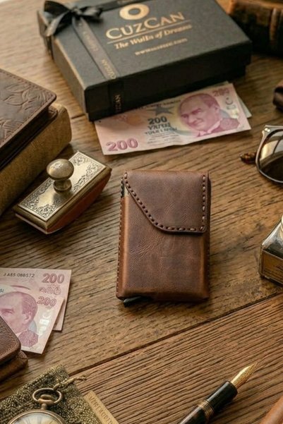CüzCan Vintage Taba Meg Magnetic Mechanism Genuine Leather Card Holder – 7+ C...