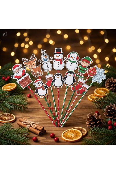 OEM Set 5 Nuielușe Festive Decorative de Moș Nicolae pentru Copii, cu Personaje de Iarnă (Moș Crăciun, Om de Zăpadă, Pinguin, Ren), Bețe Învelite Colorat