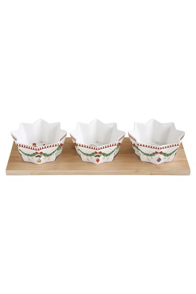 EasyLife 3-piece appetizer bowl set, with bamboo holder, "Magie de Noel" - Ea...
