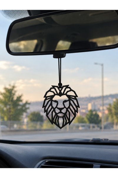 Serüven 3D Rearview Mirror Ornament – Geometric Lion Figure - Plastic, Scratc...