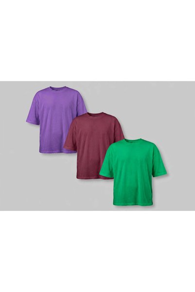 Respire Set of 3 Unisex Oversized T-Shirts, Premium Cotton , Basic Round Coll...