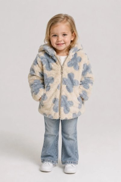 Escabel Baby Girl 1-5 Years Old Floral Plush Coat Blue
