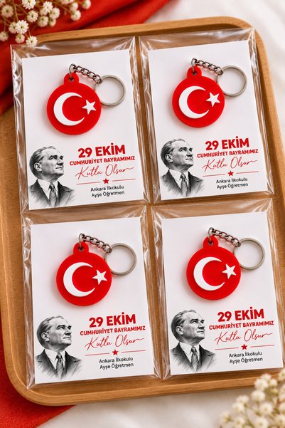 DUAL 3D 15 ADET 29 Ekim Cumhuriyet Bayramı Türk Bayrağı Anahtarlık | Kartlı 3...