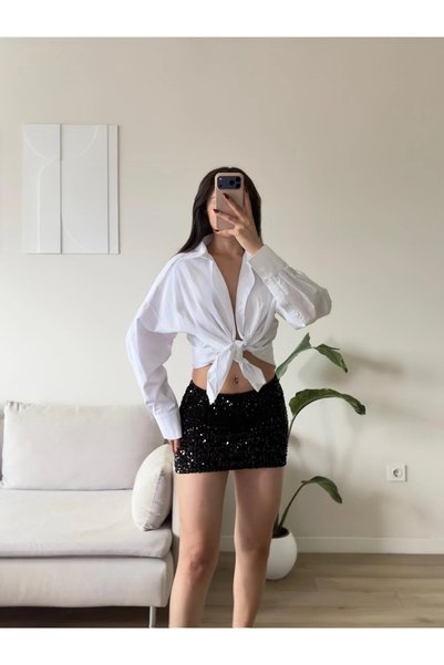 Zoom Butik Pul Payetli Mini Etek - SİYAH