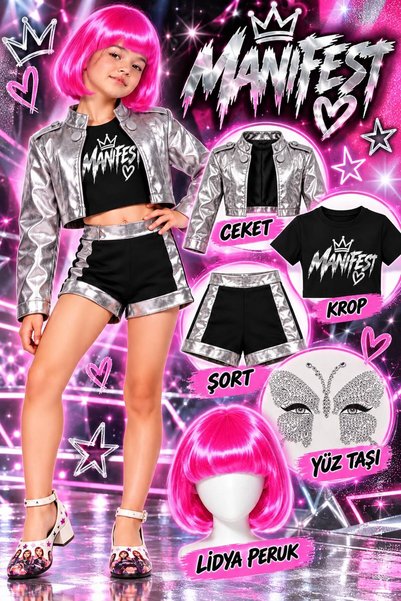 bemora kids Manifest Lidya Costume - Leather Jacket - Shorts - Crop T-Shirt -...