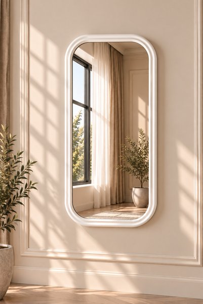 Rivon MDF Çerçeveli Dekoratif Duvar Aynası Açık Vizon Lake Boyalı | Modern Ov...