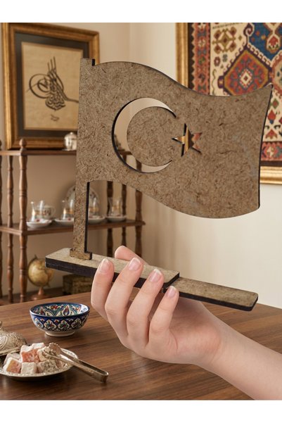 Yoko Home 10'lu Boyanabilir Ahşap Türk Bayrağı Lazer Kesim Masaüstü Dekor 29 Ekim Cumhuriyet Bayramı Süsü