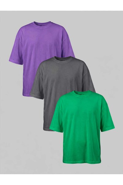 Respire Set of 3 Unisex Oversized T-Shirts, Premium Cotton , Basic Round Coll...