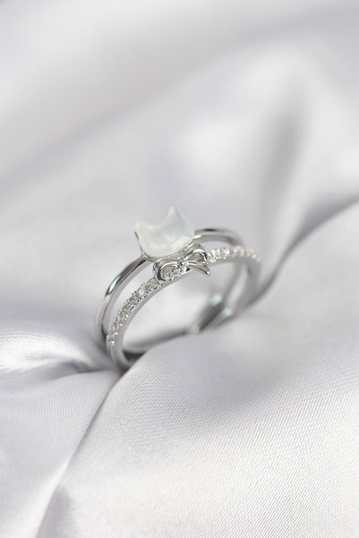 Angel Of Life Silver Color Pearlescent Cat Model Bowknot Zircon Stone Women's...
