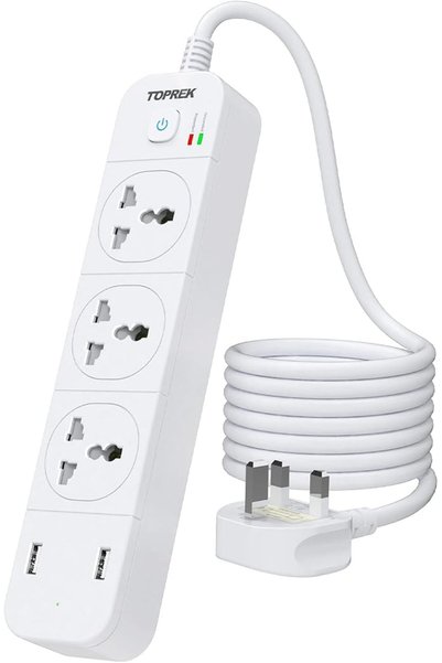TOPREK مشترك كهرباء مع فتحات USB ومنافذ تمديد ثلاثية و3 مقابس كهربائية ذكية و...