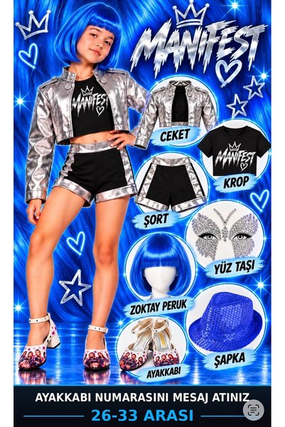 bemora kids Manifest Zoktay Costume - Leather Jacket - Shorts - Crop T-Shirt ...