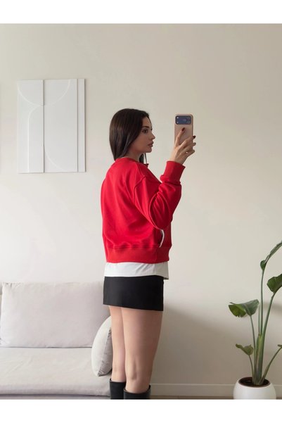 Zoom Butik Çıtçıt Yaka Gömlek Elbise - KIRMIZI
