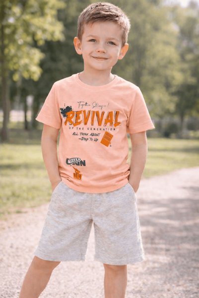 Hepsi Moda Revival Summer Printed Boys' Shorts Set - 183 - Salmon & Gray
