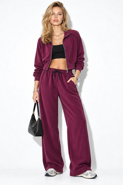 VENA Kadın Regular Fit Yanı Şeritli Yumuşak Dokulu Jogging Pantolon-Bordo