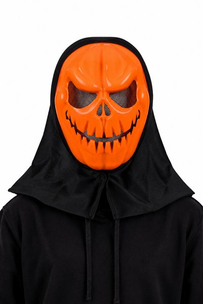 NARCIX Mască Halloween Dovleac Portocaliu cu Glugă Neagră, Mască Horror pentr...