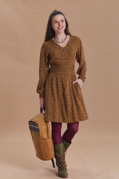 Los banditos V-Neck Draped Belt Detailed Winter Dress