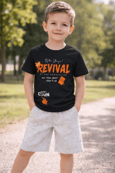 Hepsi Moda Revival Text Printed Boys' Shorts Set - 183 - Black & Gray