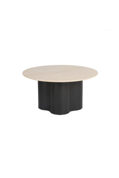 IN HOME STORE طاولة قهوة دائرية بتصميم عصري وقاعدة سوداء سطح خشبي