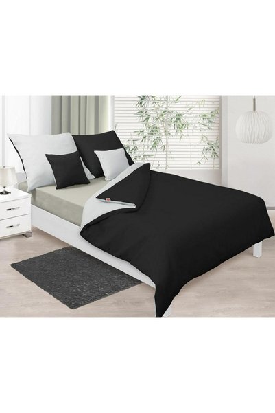 Matex Lenjerie de pat satin 140x200 Double Face alb negru 01+48 KG cu o fata ...