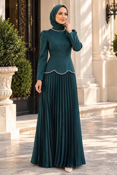 N.S NEVA STYLE Satin Emerald Green Hijab Evening Dress 5462Zy