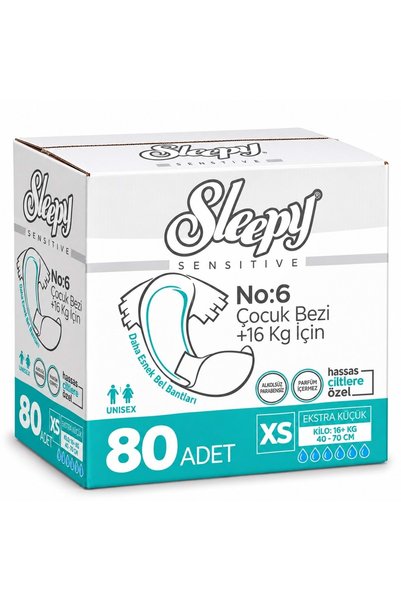 Sleepy حفاضات أطفال بشريط لاصق XS - صغير جدًا - صغير جدًا 80 قطعة (16+ كجم مق...