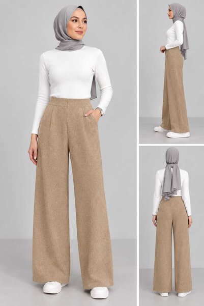 PINTORE Women's Winter Comfortable Fit Elastic Waist Knitwear Trousers