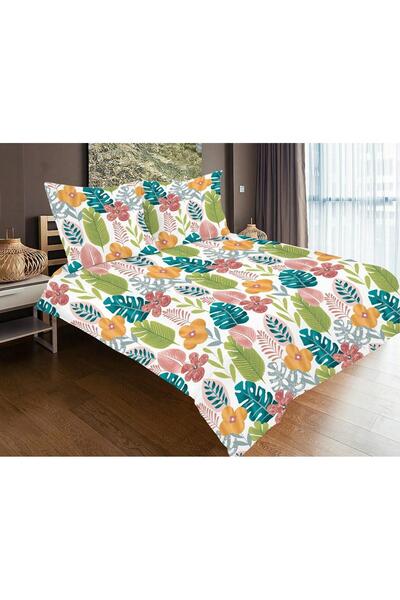 Matex Set lenjerie de pat Exclusive, bumbac satenat, 220x200cm, alb cu frunze...