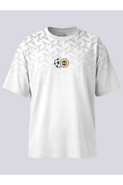 Fenerbahçe Beyaz Şampiyonlar Ligi Starball Detaylı Erkek Oversize Tshirt