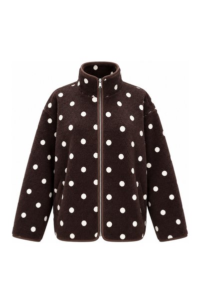manoire Puantiye Desenli Fermuarlı Polar Sweatshirt Hırka