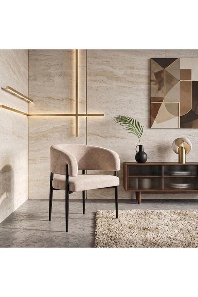NO BRAND كرسي معدني بيج بقماش شانيل 52×32×78 سم