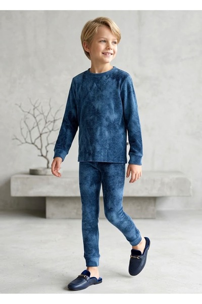 Ozmoz By Mukadder Özden Yumuşacık Mavi Eskitme Kışlık Erkek Çocuk Pijama Takımı