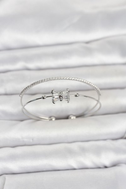 Angel Of Life Brass Silver Color Baguette Zircon Stone Women's Bracelet